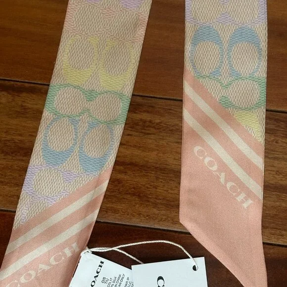 COACH SIGNATURE RAINBOW PRINT SILK SKINNY SCARF:NWT RAINBOW CDL17 - Picture 3 of 8